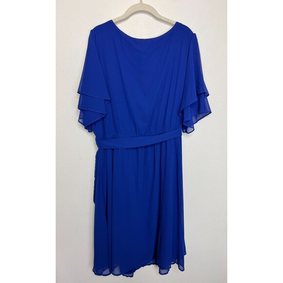 Pinup Fashion Size 24 Midi Cocktail Dress Blue Chiffon Keyhole Neck Flowy NWT - Picture 12 of 14